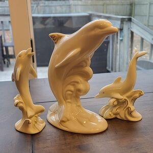 Set Of 3 Lenox China Cream Dolphin Figurines